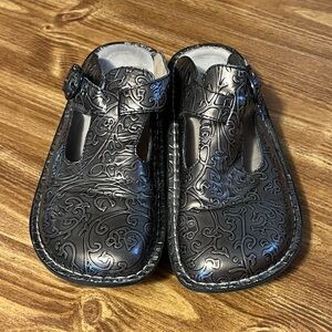 Alegria Metallic Embossed Mules